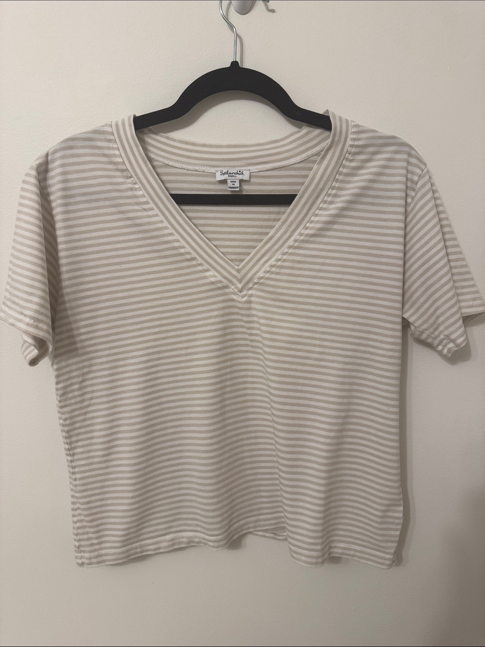 Splendid Beige & White Striped V-Neck Tee
